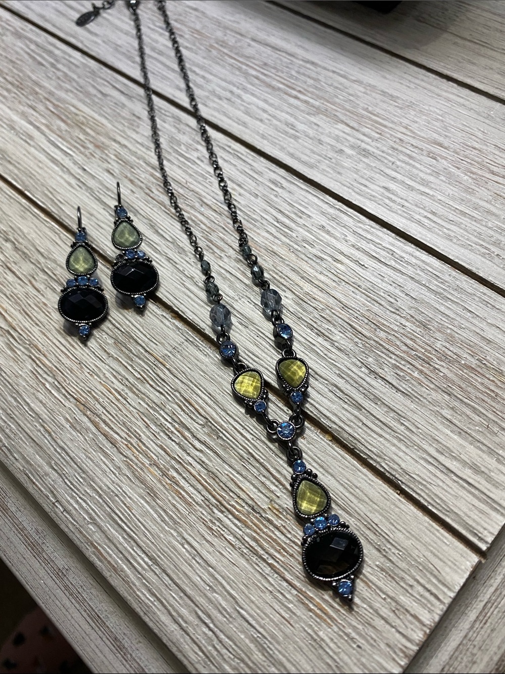 2028 by 1928 Jewelry Vintage Style Y-Necklace & Earring Set - Olive & Blue